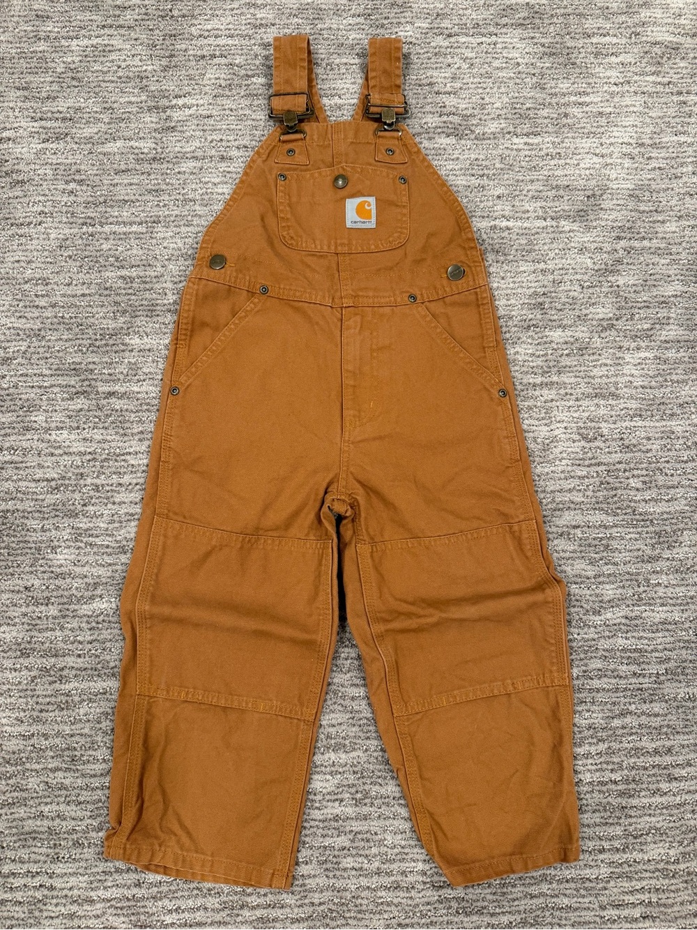 Carhartt Kids Duck Canvas Overalls Brown Size 4 T Double Knee Cargo